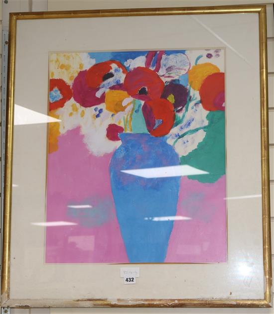 Robert Ortuno Flowers in a blue vase 58 x 48cm